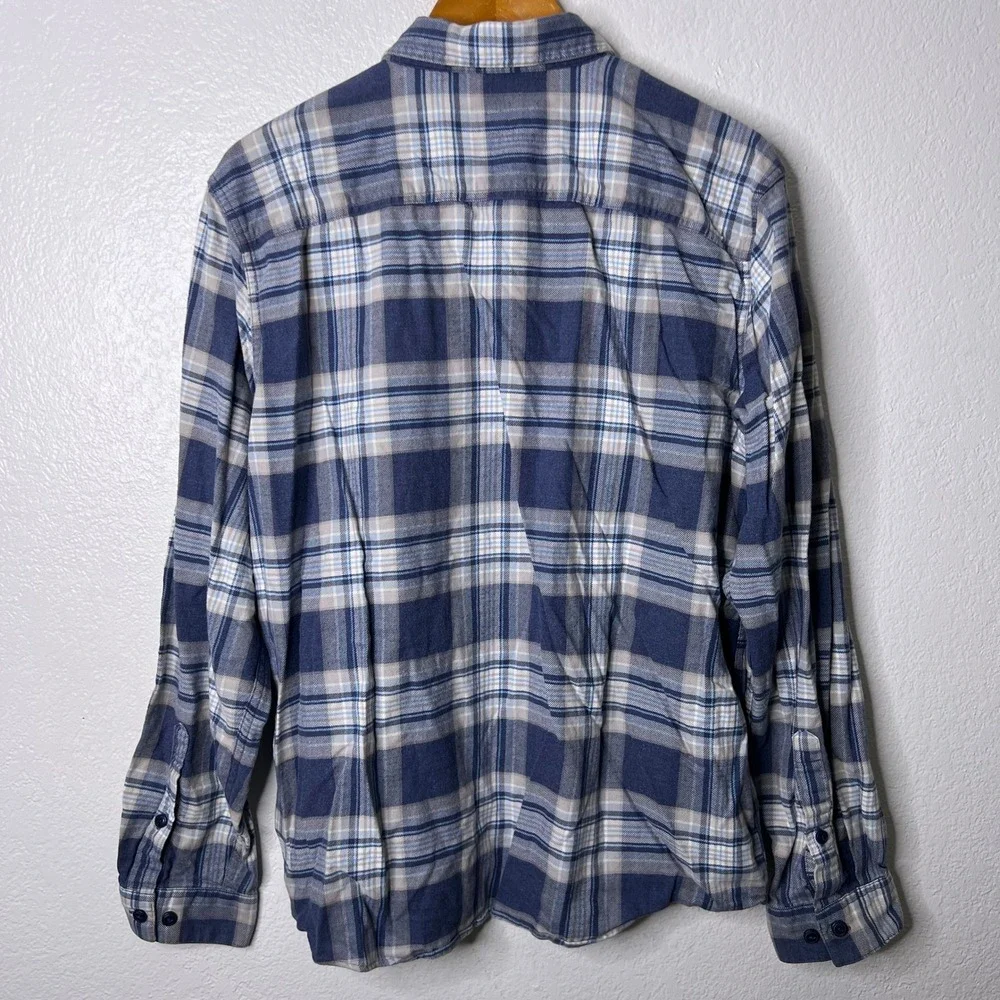 Patagonia Fjord Flannel Shirt Blue Gray Plaid Organic Cotton Men's Size Large